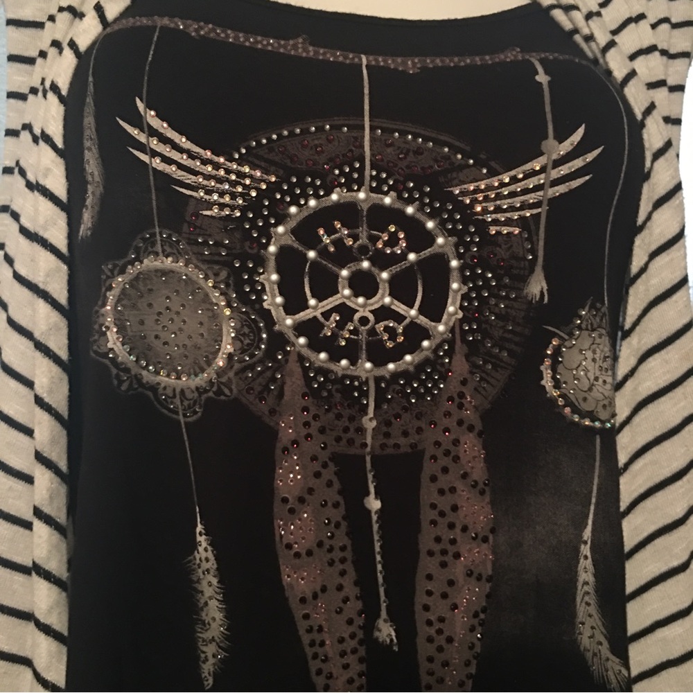 Licensed Harley-Davidson L/XL Embellished Top with Soft Striped Statement Look